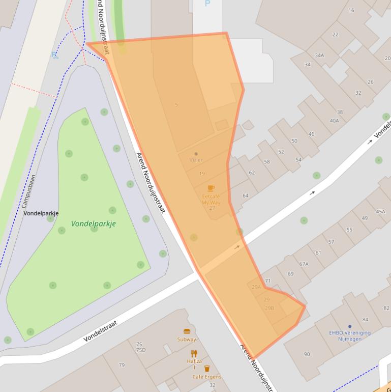 Kaart van postcodegebied 6512BK.