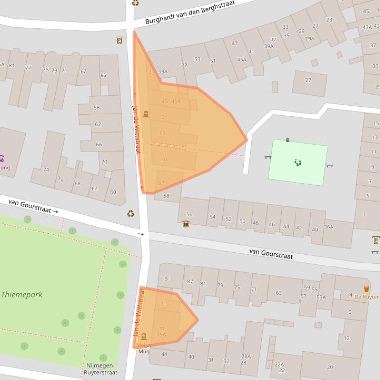 Kaart van postcodegebied 6512EH.