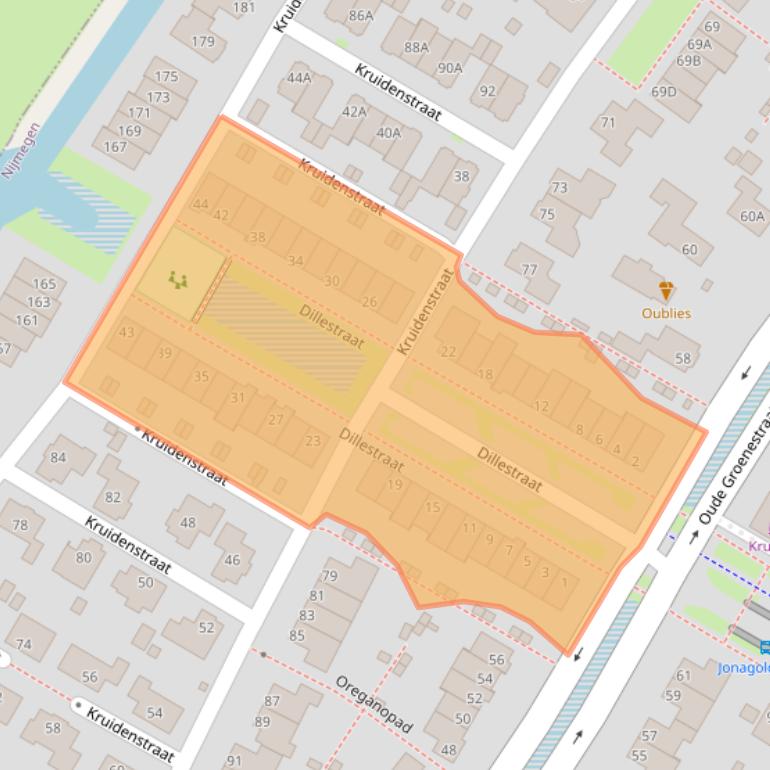 Kaart van postcodegebied 6515HK.