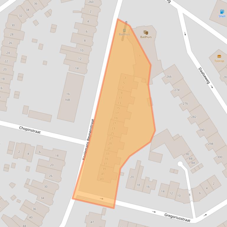 Kaart van postcodegebied 6521ER.