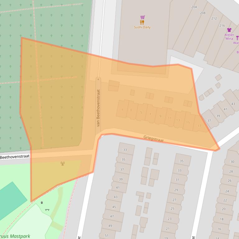 Kaart van postcodegebied 6521GD.