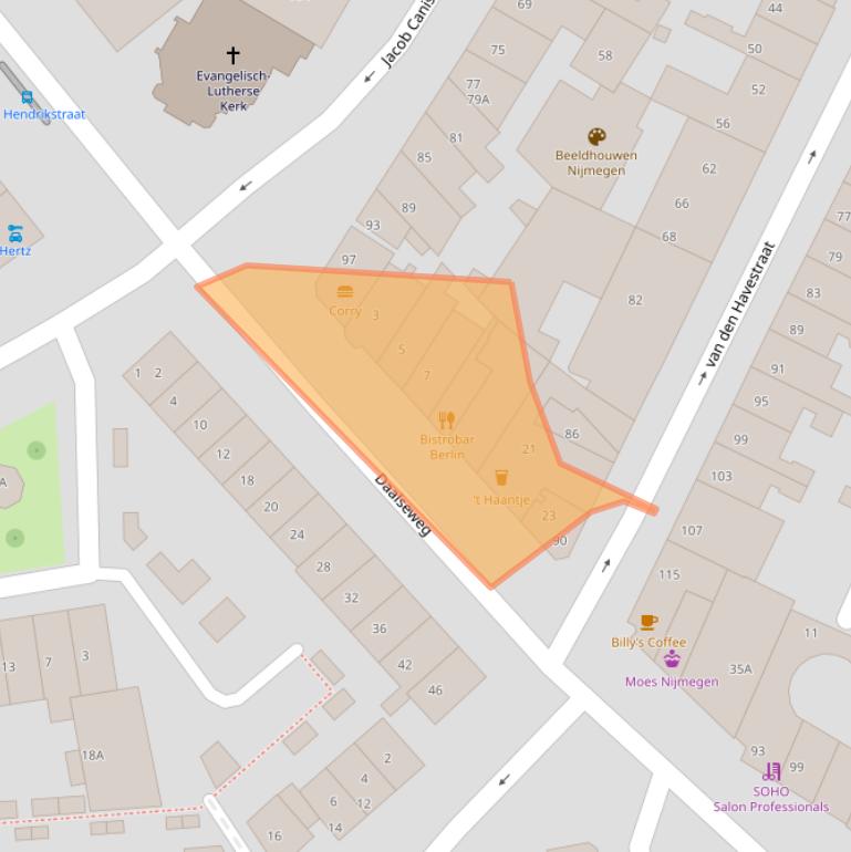 Kaart van postcodegebied 6521GE.