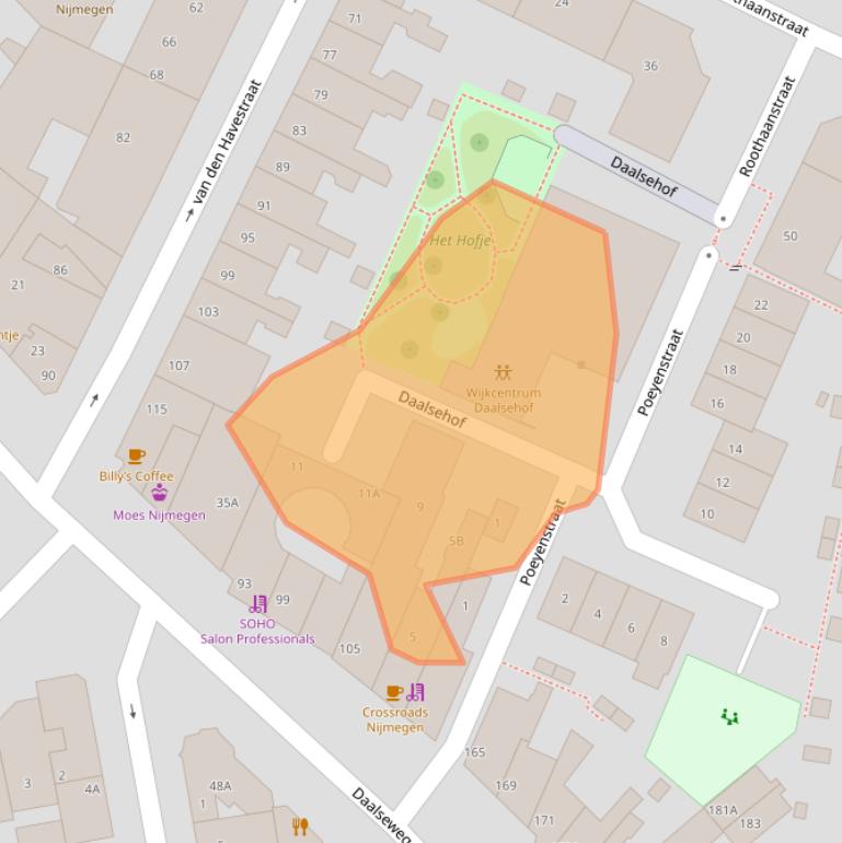 Kaart van postcodegebied 6521GT.
