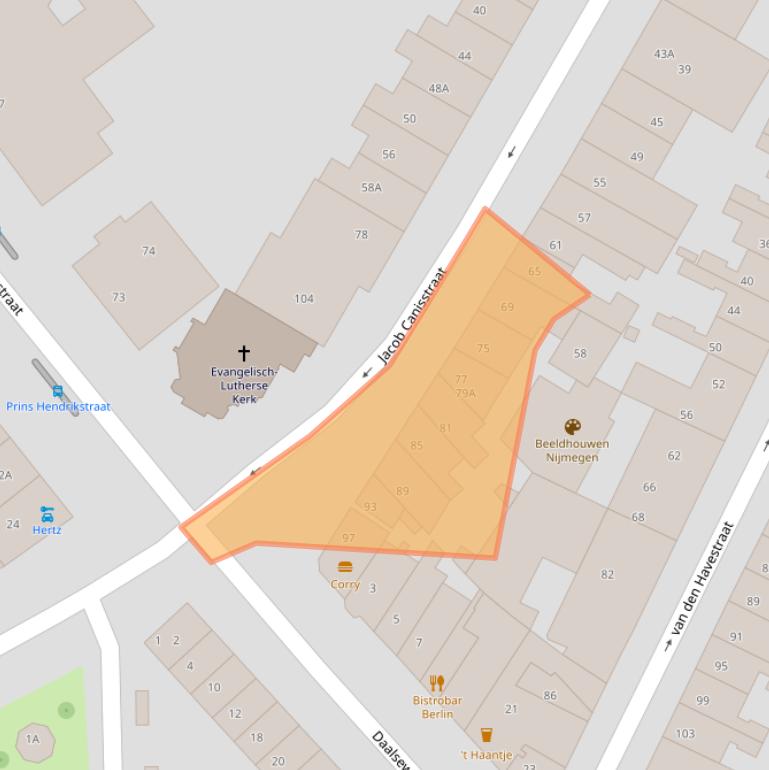 Kaart van postcodegebied 6521HK.