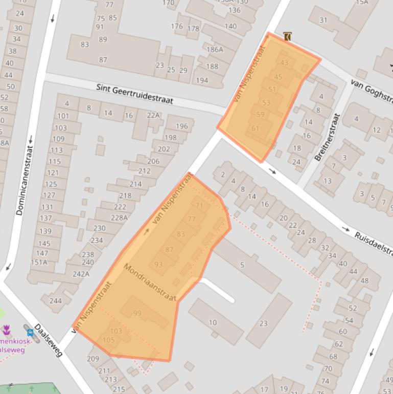 Kaart van postcodegebied 6521KK.