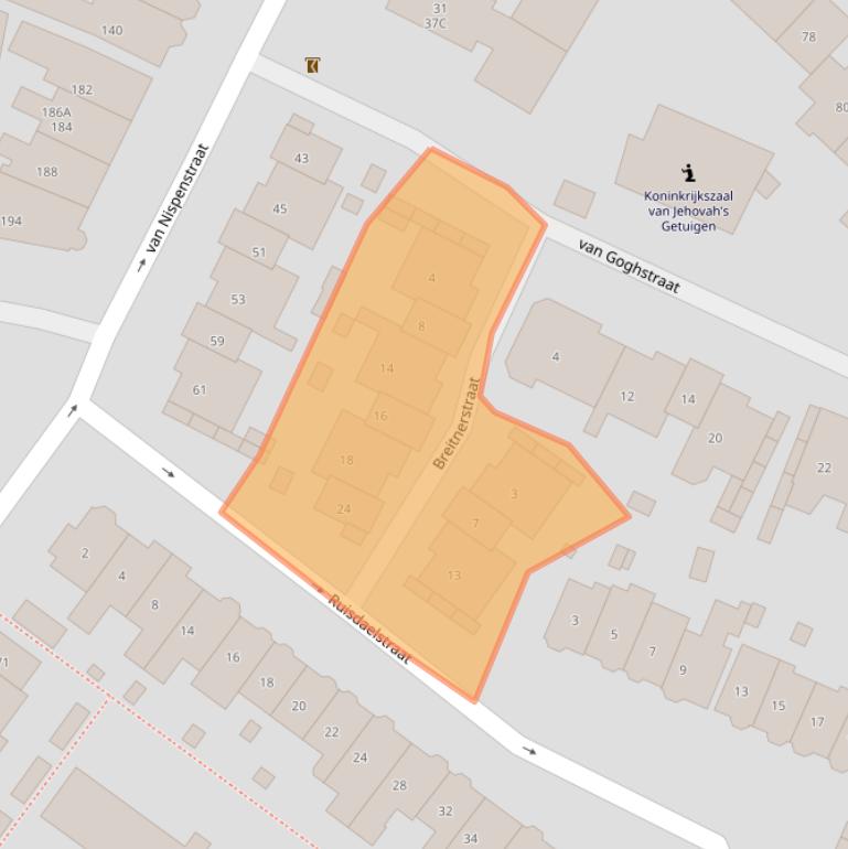 Kaart van postcodegebied 6521KX.