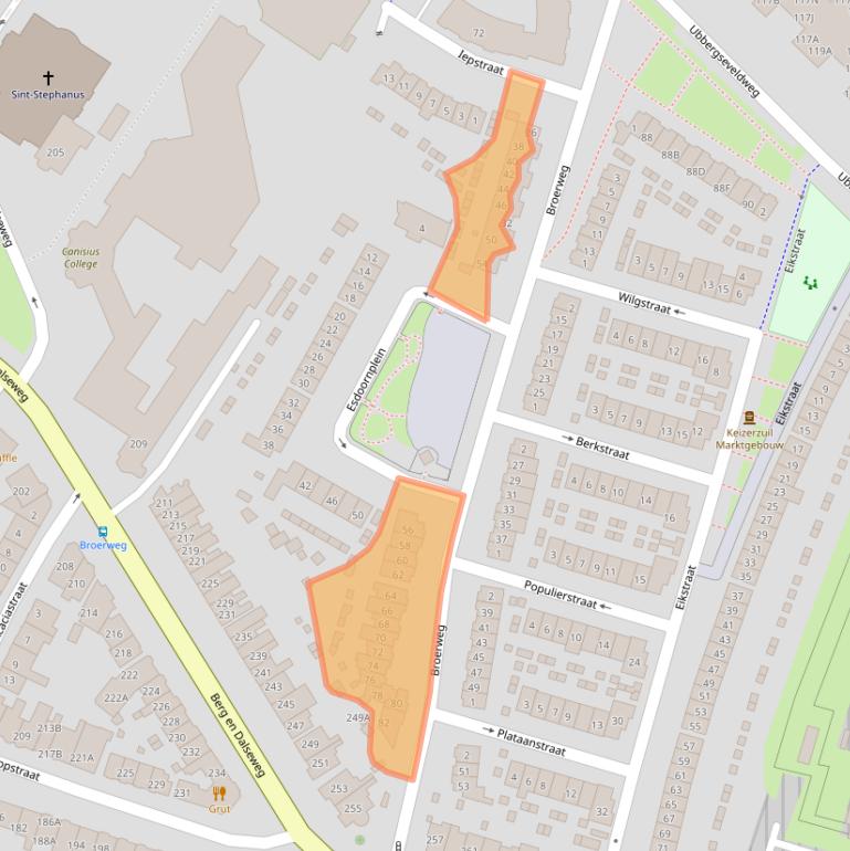 Kaart van postcodegebied 6522JE.