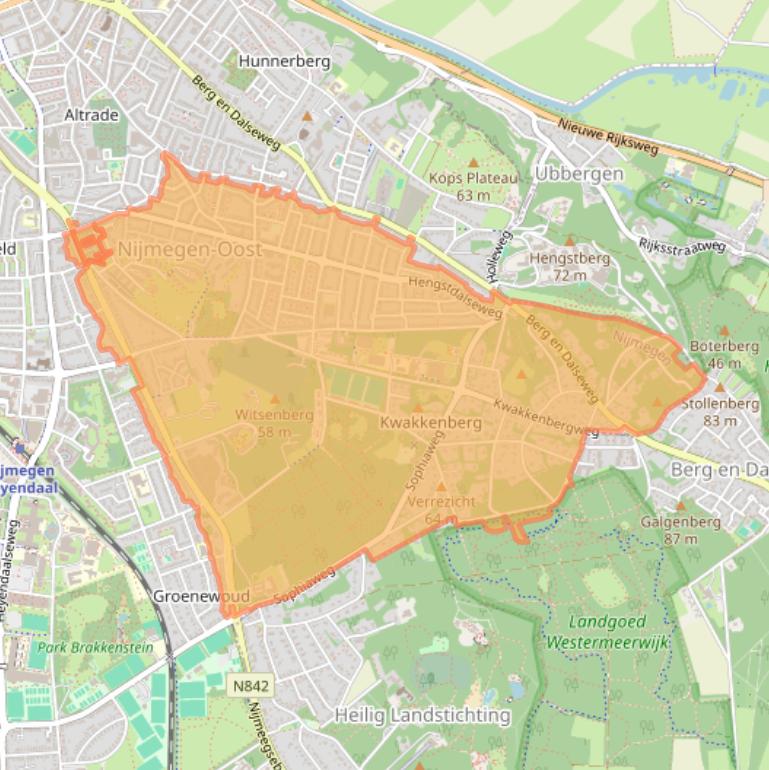 Kaartafbeelding, ingezoomd op postcodegebied 6523.