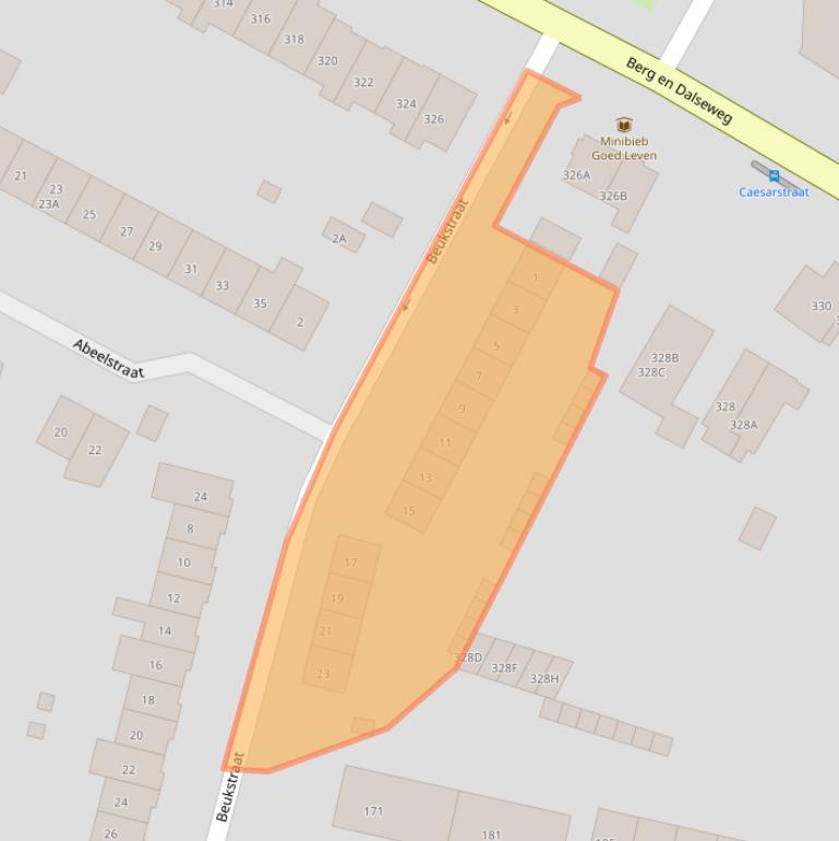 Kaart van postcodegebied 6523JC.