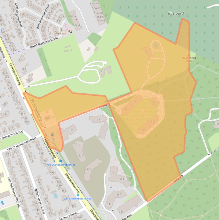 Kaart van postcodegebied 6523NZ.