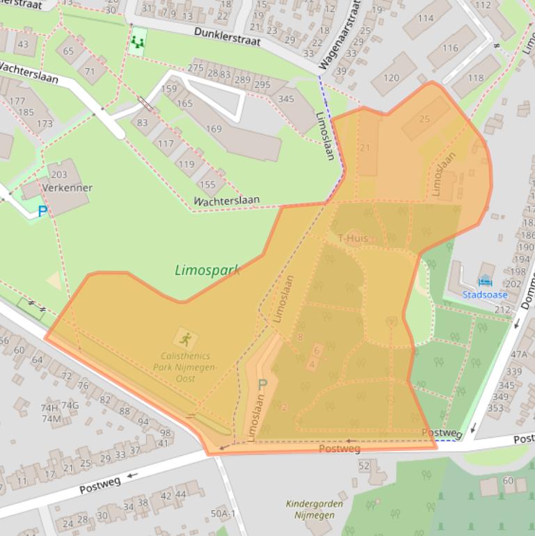 Kaart van postcodegebied 6523RZ.