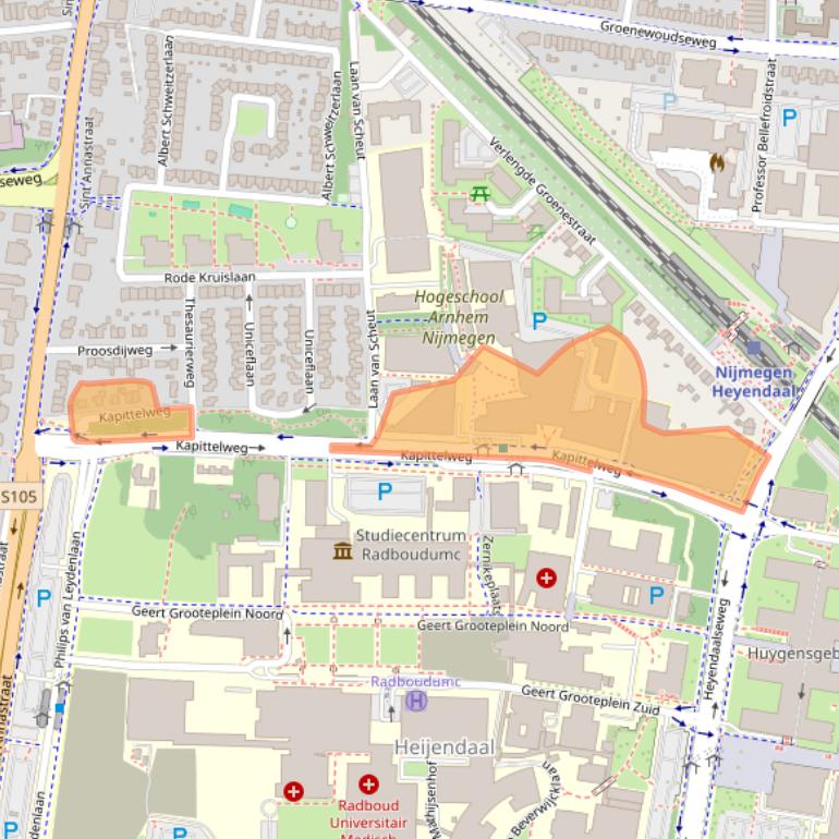 Kaart van postcodegebied 6525EN.