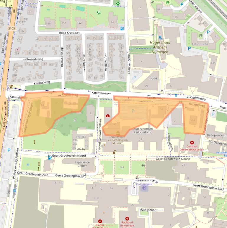 Kaart van postcodegebied 6525EP.