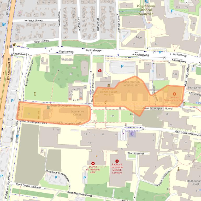 Kaart van postcodegebied 6525EZ.