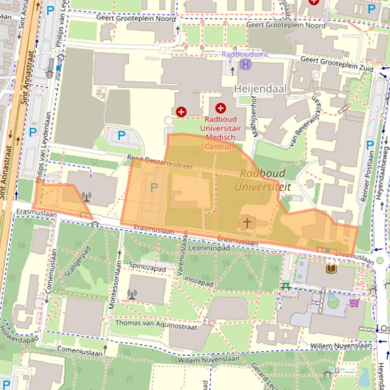 Kaart van postcodegebied 6525GE.