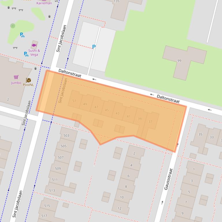 Kaart van postcodegebied 6533LK.