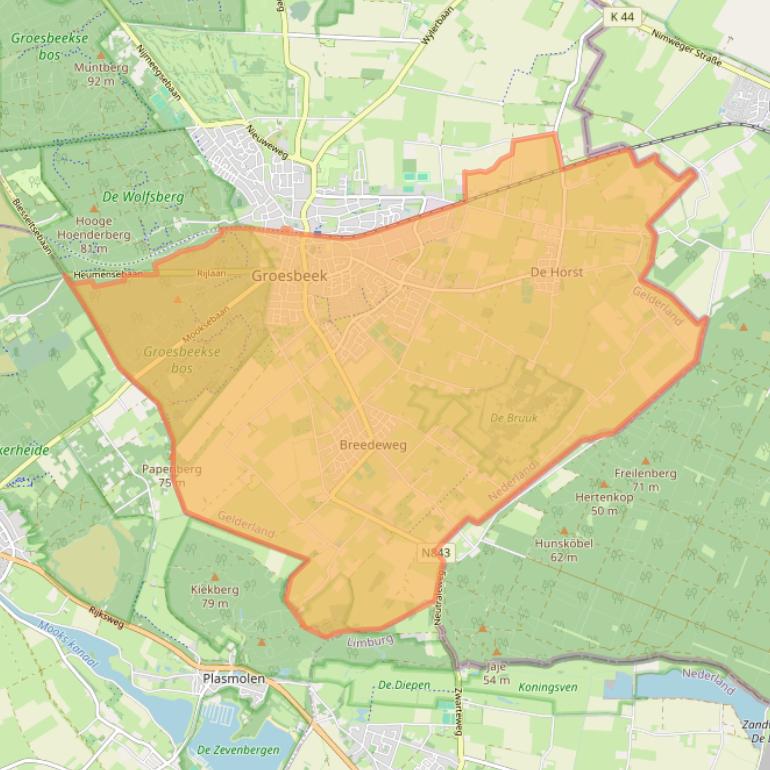 Kaartafbeelding, ingezoomd op postcodegebied 6562.