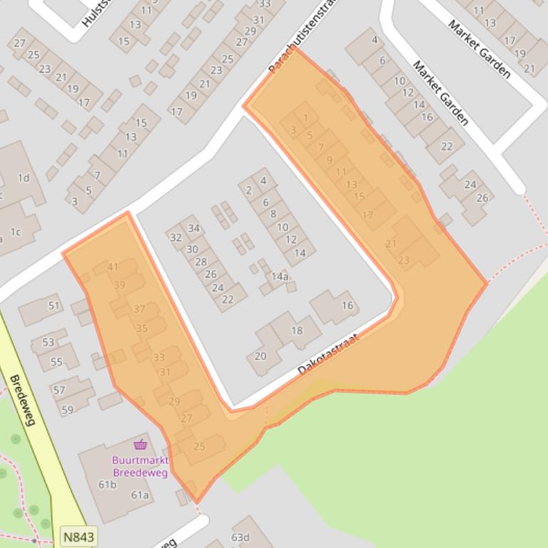 Kaart van postcodegebied 6562HE.