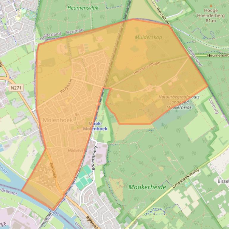 Kaart van postcodegebied 6584.