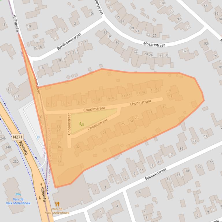 Kaart van postcodegebied 6584EJ.