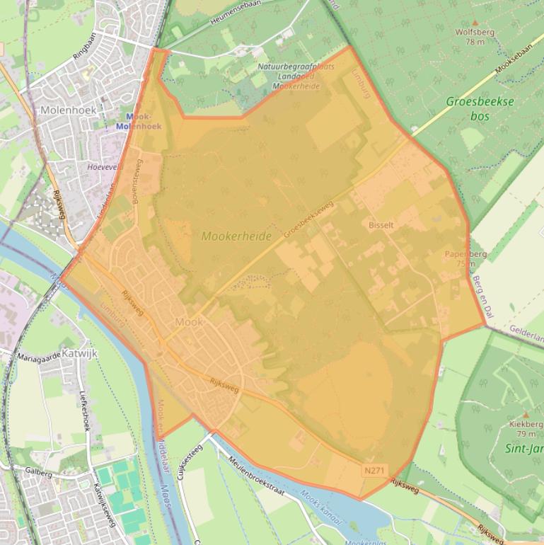 Kaart van postcodegebied 6585.