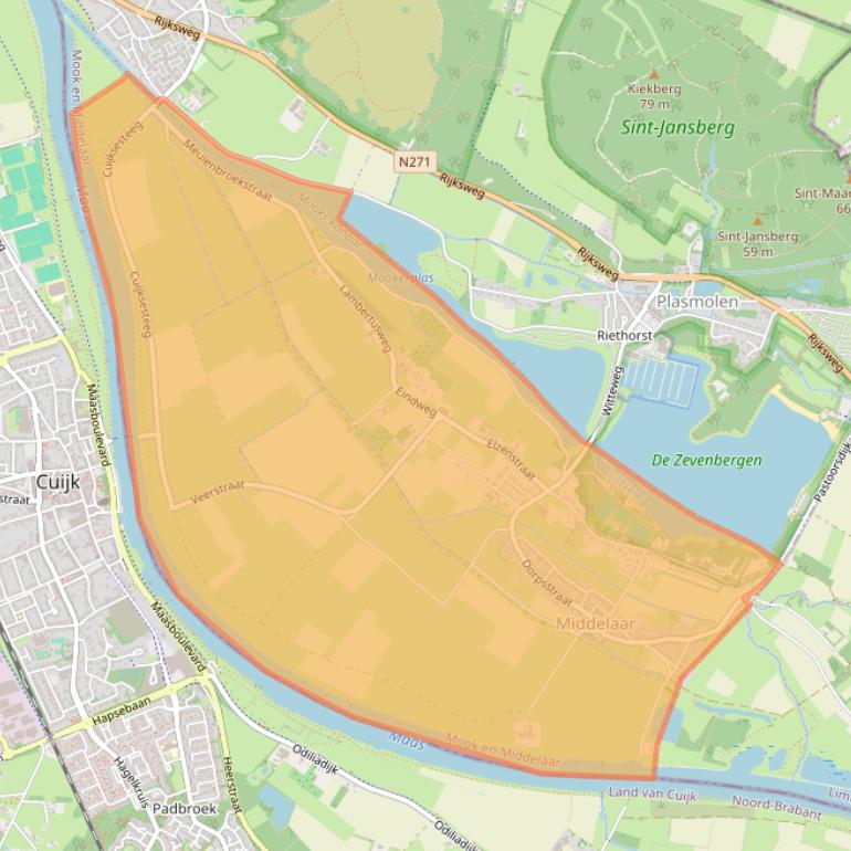 Kaart van postcodegebied 6587.