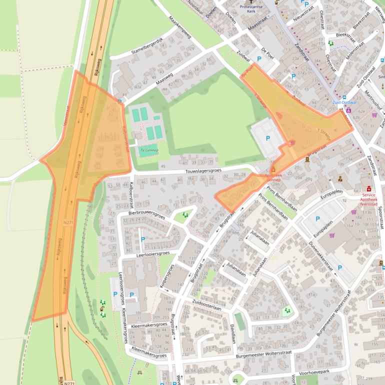 Kaart van postcodegebied 6591BA.