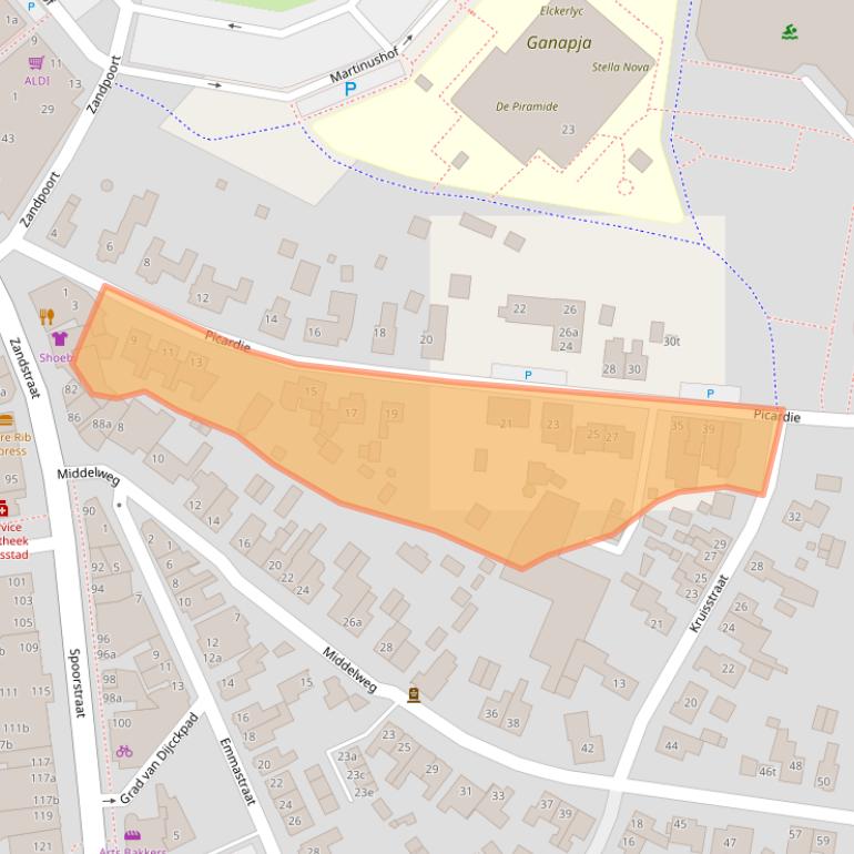 Kaart van postcodegebied 6591JA.