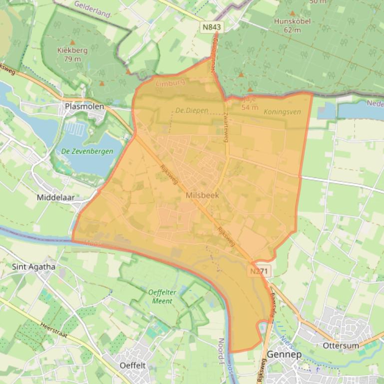Kaart van postcodegebied 6596.