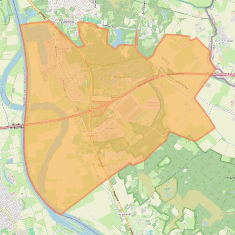 Kaart van postcodegebied 6598.
