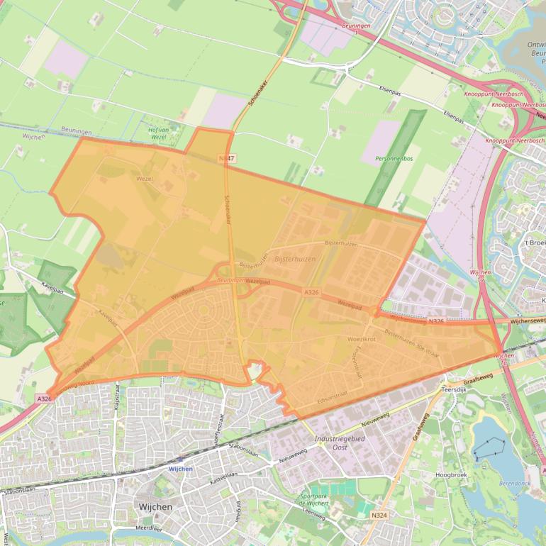 Kaartafbeelding, ingezoomd op postcodegebied 6604.