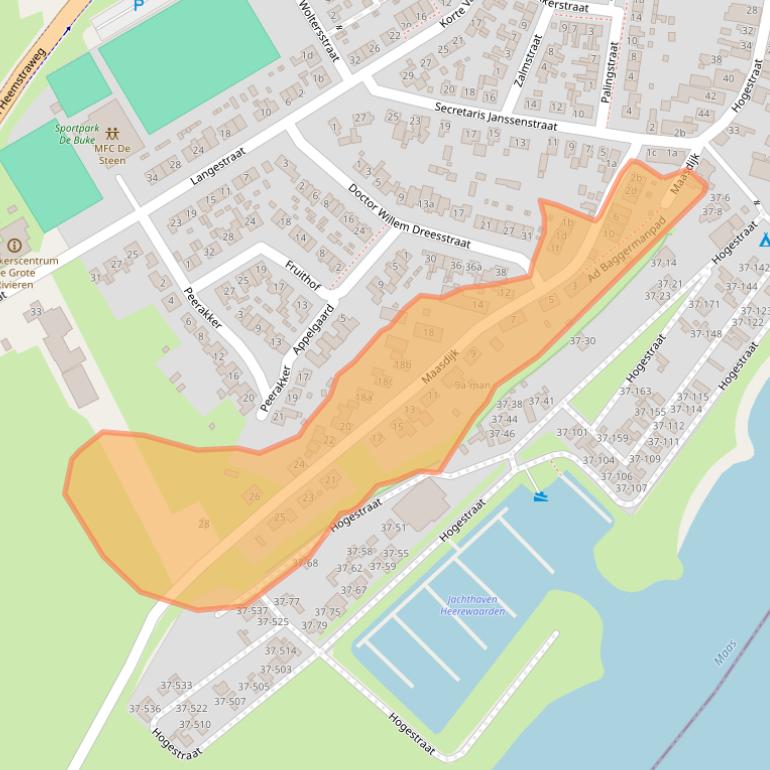 Kaart van postcodegebied 6624KN.