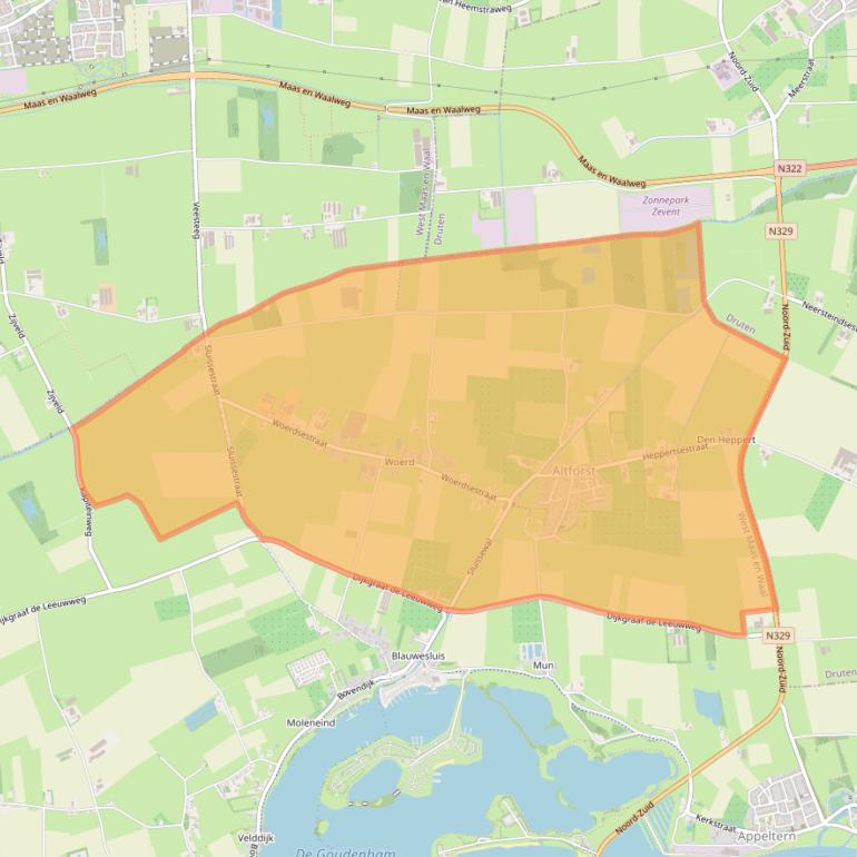 Kaart van postcodegebied 6628.