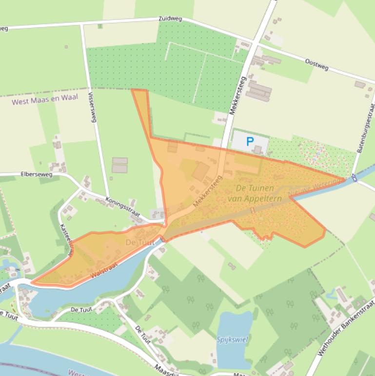 Kaart van postcodegebied 6629AD.