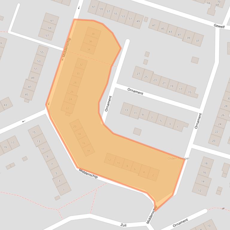 Kaart van postcodegebied 6641MZ.