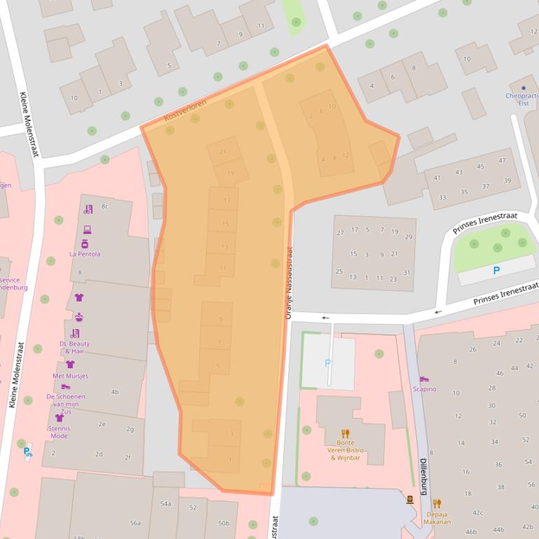 Kaart van postcodegebied 6661EB.