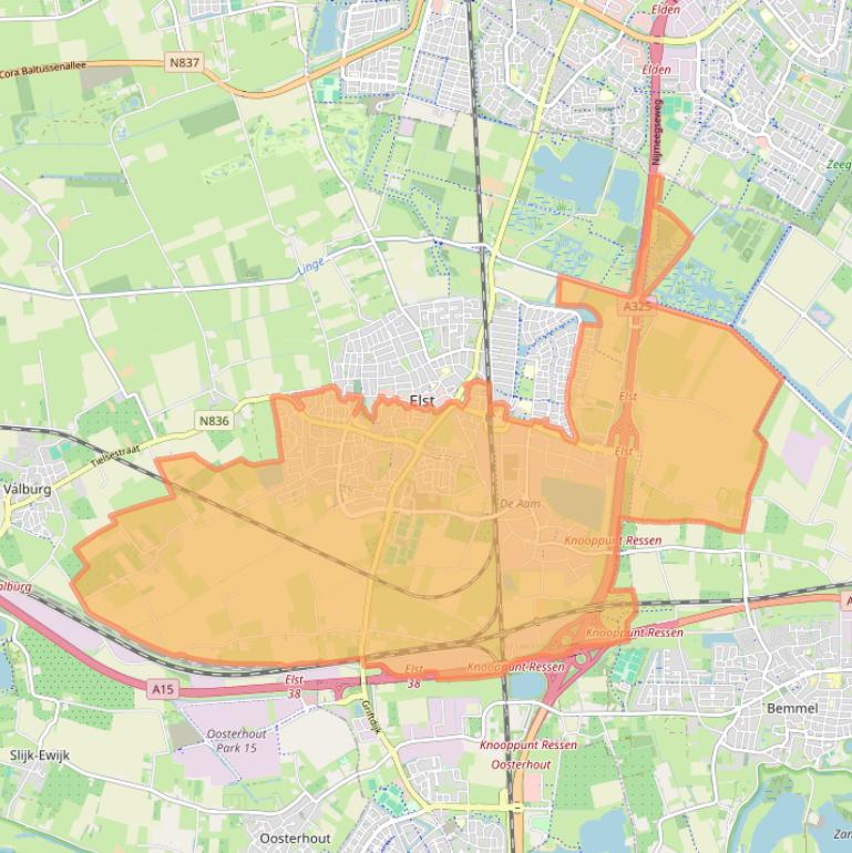 Kaart van postcodegebied 6662.