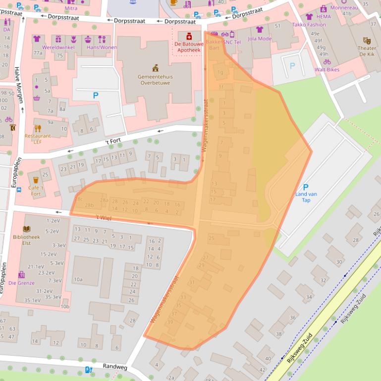 Kaart van postcodegebied 6662DA.