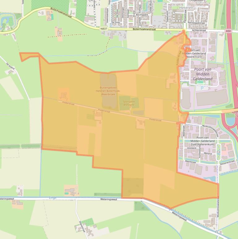 Kaart van postcodegebied 6666LD.