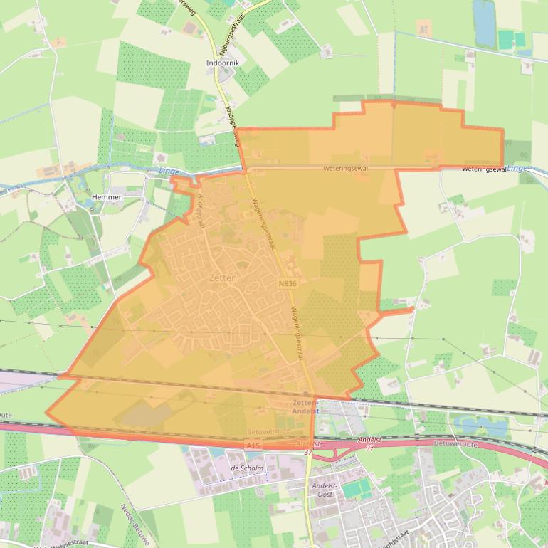 Kaartafbeelding, ingezoomd op postcodegebied 6671.