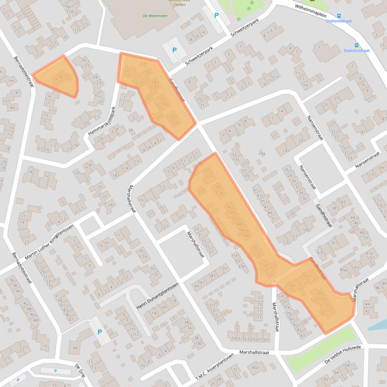 Kaart van postcodegebied 6671BD.