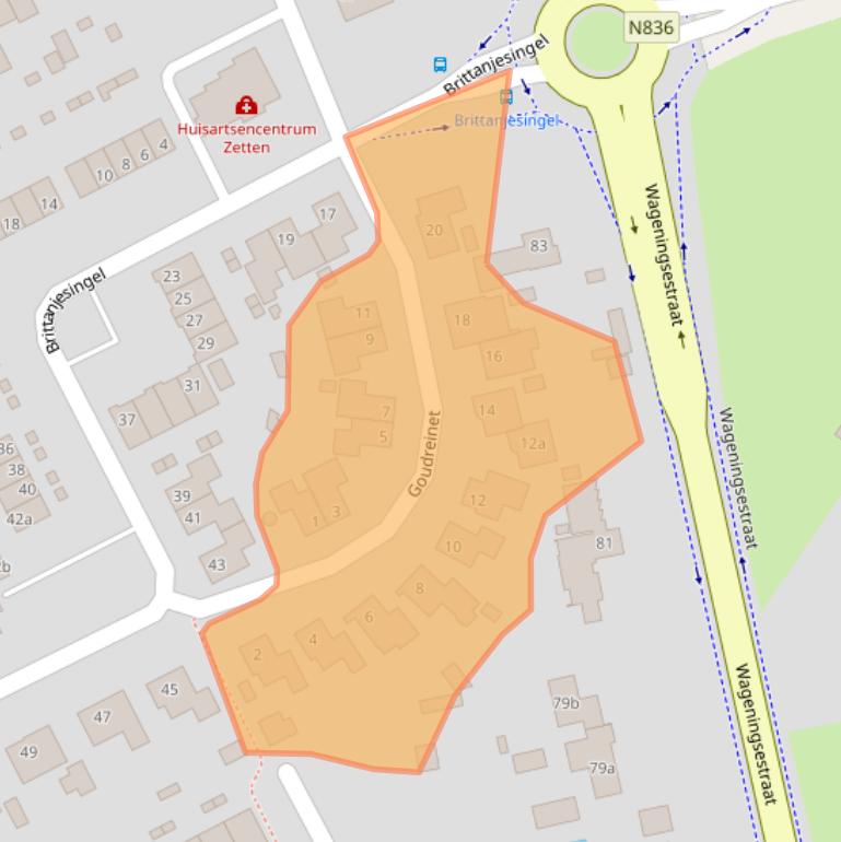 Kaart van postcodegebied 6671ED.