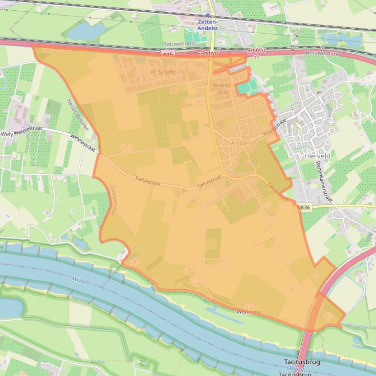 Kaart van postcodegebied 6673.