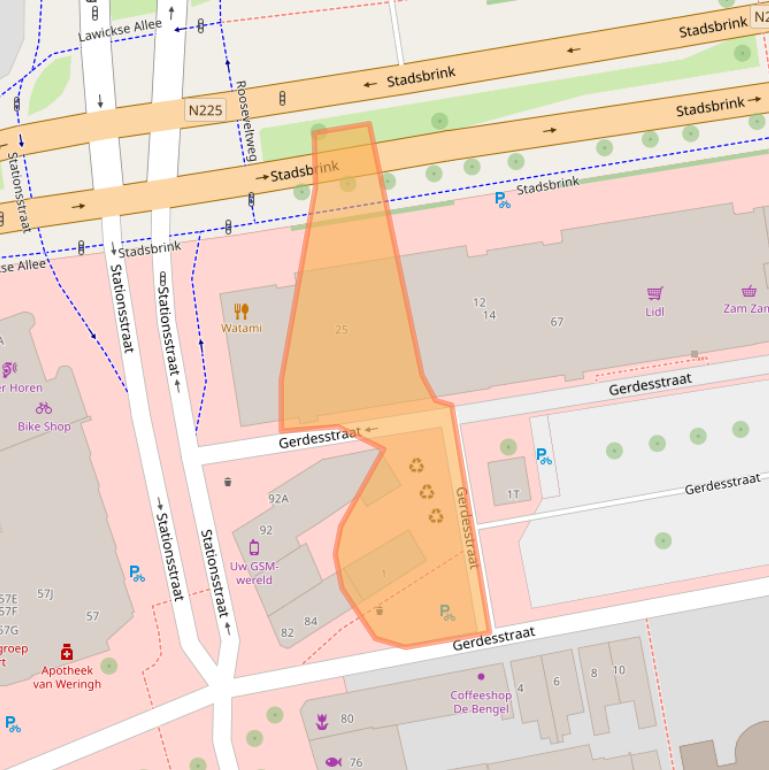 Kaart van postcodegebied 6701AE.