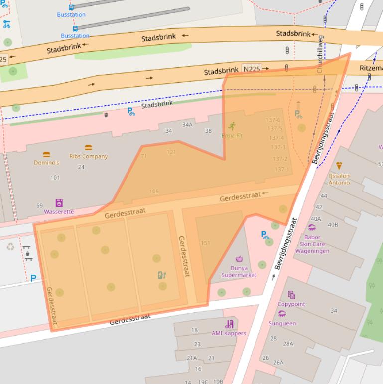 Kaart van postcodegebied 6701AJ.