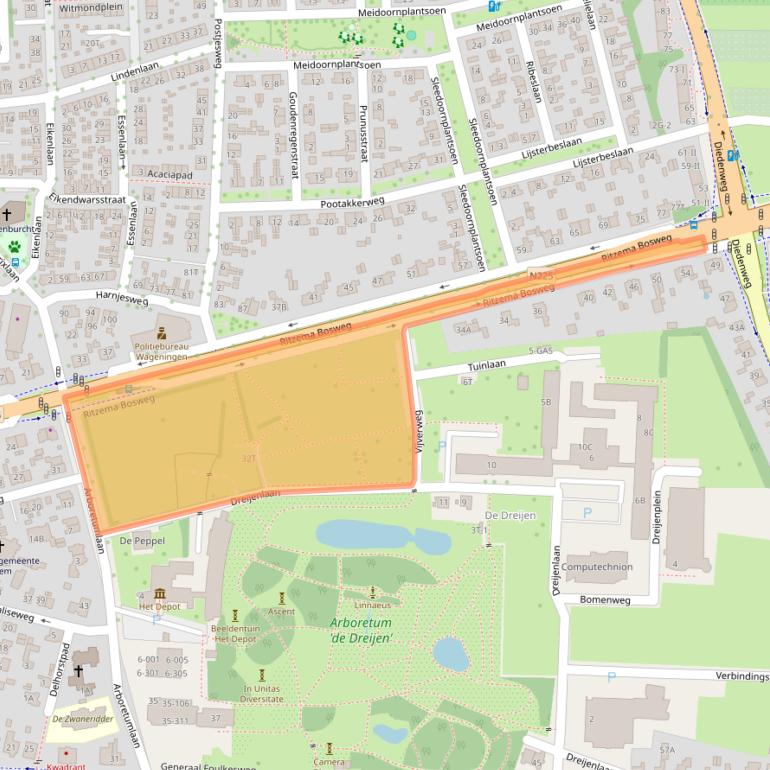 Kaart van postcodegebied 6703AZ.