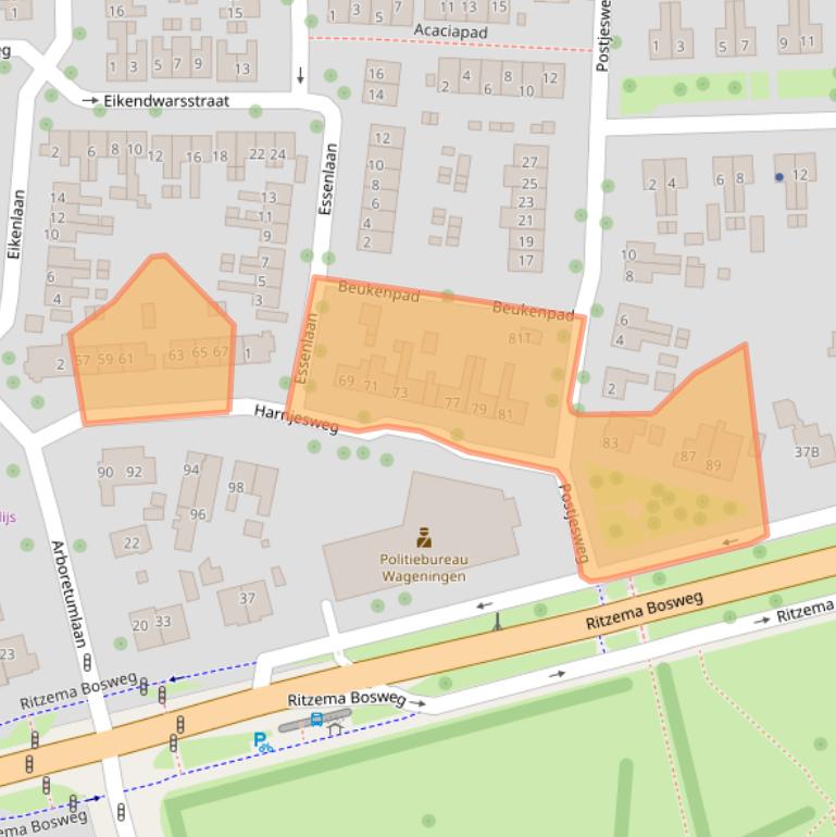 Kaart van postcodegebied 6706AS.