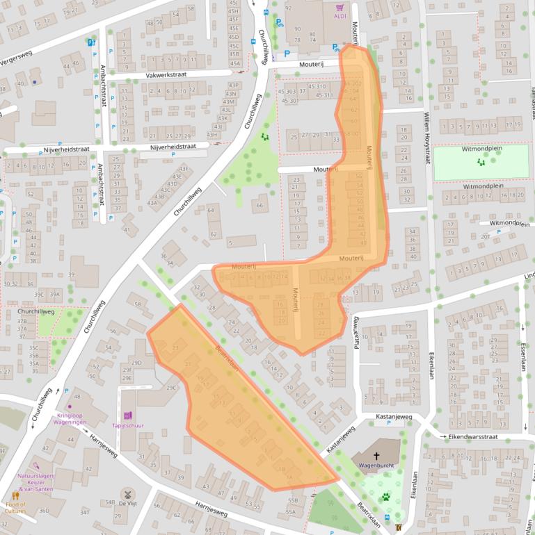 Kaart van postcodegebied 6706AW.