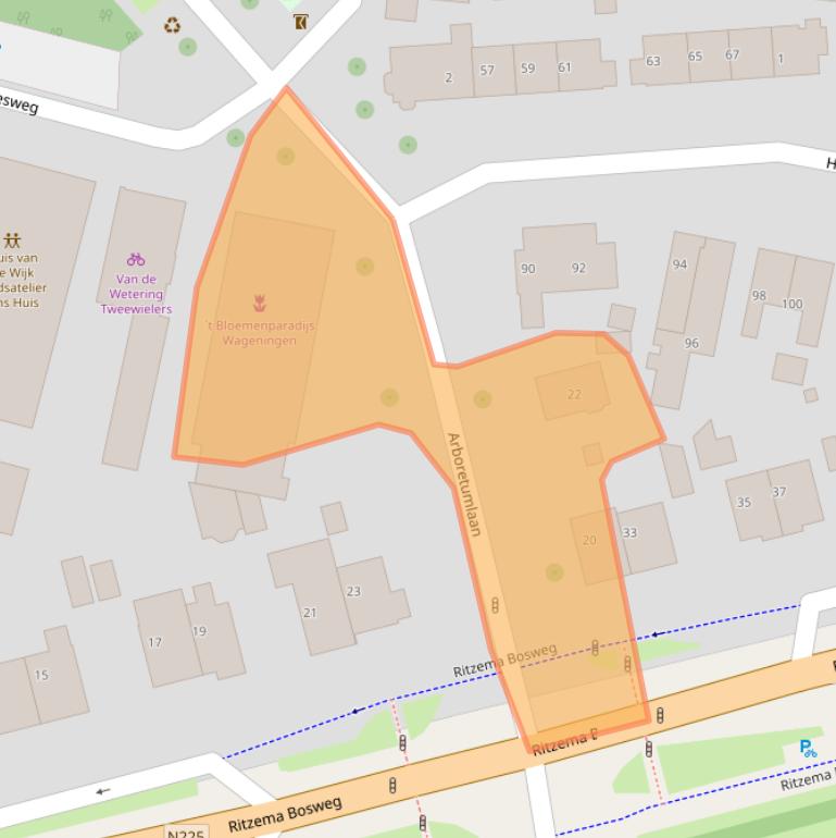 Kaart van postcodegebied 6706AZ.