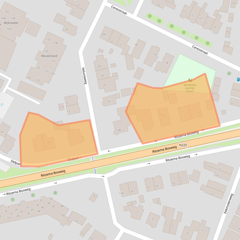 Kaart van postcodegebied 6706BA.